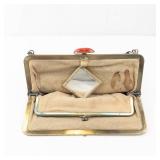 Vintage Crocodile-Texture Leather Frame Clutch with Inner Mirror