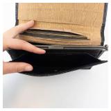 Black Textured Leather Wallet with Metal Frame - Tan Interior; Small Purse with Purple Lining