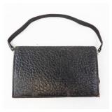 Black Textured Leather Wallet with Metal Frame - Tan Interior; Small Purse with Purple Lining