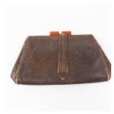 Vintage Brown Leather Frame Clutch with Orange Clasp
