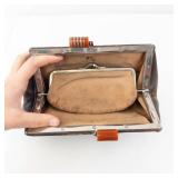 Vintage Brown Leather Frame Clutch with Orange Clasp