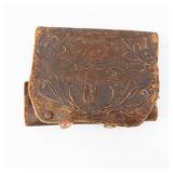 Antique Embossed Leather Travel Case - Pink Satin Interior