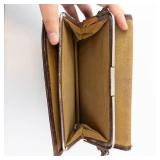 Vintage Brown Leather Handbag with Embossed Front Flap - Frame Closure