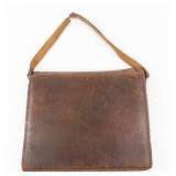 Vintage Brown Leather Handbag with Embossed Front Flap - Frame Closure