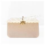 Lucite Box with Diamond Pattern Lid - Gold Tone Clasp, Vintage Vanity Case/Purse