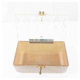Lucite Box with Diamond Pattern Lid - Gold Tone Clasp, Vintage Vanity Case/Purse