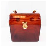 Vintage Amber Tortoiseshell Jewelry Box/Purse - Small Lidded Keepsake With Gold Hardware
