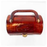 Vintage Amber Tortoiseshell Jewelry Box/Purse - Small Lidded Keepsake With Gold Hardware