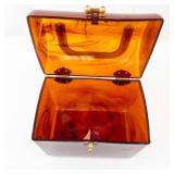 Vintage Amber Tortoiseshell Jewelry Box/Purse - Small Lidded Keepsake With Gold Hardware