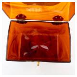Vintage Amber Tortoiseshell Jewelry Box/Purse - Small Lidded Keepsake With Gold Hardware