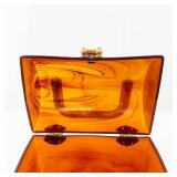 Vintage Amber Tortoiseshell Jewelry Box/Purse - Small Lidded Keepsake With Gold Hardware