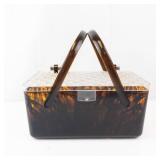Tortoiseshell-Patterned Vanity Case with Clear Diamond-Pattern Lid and Dual Handles