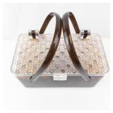 Tortoiseshell-Patterned Vanity Case with Clear Diamond-Pattern Lid and Dual Handles