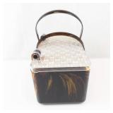 Tortoiseshell-Patterned Vanity Case with Clear Diamond-Pattern Lid and Dual Handles
