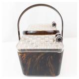 Tortoiseshell-Patterned Vanity Case with Clear Diamond-Pattern Lid and Dual Handles