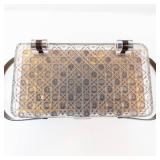 Tortoiseshell-Patterned Vanity Case with Clear Diamond-Pattern Lid and Dual Handles