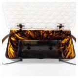 Tortoiseshell-Patterned Vanity Case with Clear Diamond-Pattern Lid and Dual Handles