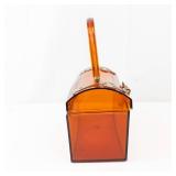 Vintage Jewelry Box/Purse - Amber Plastic with Brass Hardware & Handle