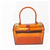 Vintage Jewelry Box/Purse - Amber Plastic with Brass Hardware & Handle