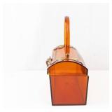 Vintage Jewelry Box/Purse - Amber Plastic with Brass Hardware & Handle