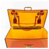 Vintage Jewelry Box/Purse - Amber Plastic with Brass Hardware & Handle