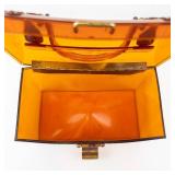 Vintage Jewelry Box/Purse - Amber Plastic with Brass Hardware & Handle