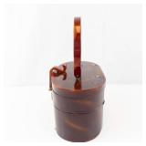 Vintage tortoiseshell-look vanity box/purse - oval case with top handle & brass hardware