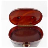 Vintage tortoiseshell-look vanity box/purse - oval case with top handle & brass hardware