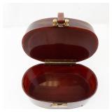 Vintage tortoiseshell-look vanity box/purse - oval case with top handle & brass hardware