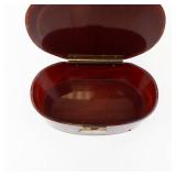 Vintage tortoiseshell-look vanity box/purse - oval case with top handle & brass hardware