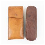 Antique Travel Set - Leather Case, 2 Folding Travel Hangers, Hat Brush, Clothing Brush