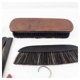 Antique Travel Set - Leather Case, 2 Folding Travel Hangers, Hat Brush, Clothing Brush