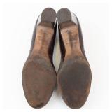 Vintage Brown Leather Pumps - Round-Toe, Mid-Heel - Women