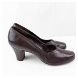 Vintage Brown Leather Pumps - Round-Toe, Mid-Heel - Women