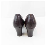Vintage Brown Leather Pumps - Round-Toe, Mid-Heel - Women