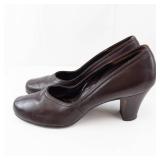 Vintage Brown Leather Pumps - Round-Toe, Mid-Heel - Women