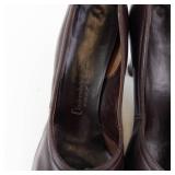 Vintage Brown Leather Pumps - Round-Toe, Mid-Heel - Women