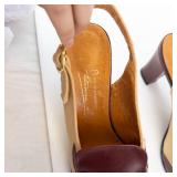 Vintage Two-Tone Leather Slingback Heels with Fringe & Gold Chain - Size 10 M