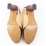 Vintage Two-Tone Leather Slingback Heels with Fringe & Gold Chain - Size 10 M