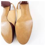 Vintage Two-Tone Leather Slingback Heels with Fringe & Gold Chain - Size 10 M