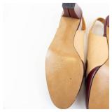 Vintage Two-Tone Leather Slingback Heels with Fringe & Gold Chain - Size 10 M