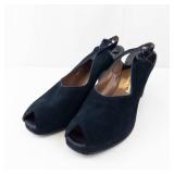 Vintage Dayton Company Minneapolis Navy Suede Open-Toe Slingback Heels - Block Heel