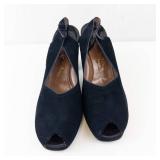 Vintage Dayton Company Minneapolis Navy Suede Open-Toe Slingback Heels - Block Heel