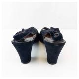 Vintage Dayton Company Minneapolis Navy Suede Open-Toe Slingback Heels - Block Heel