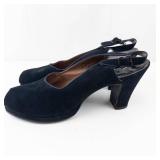 Vintage Dayton Company Minneapolis Navy Suede Open-Toe Slingback Heels - Block Heel