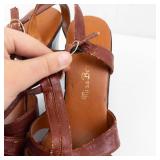 Miu B Brown Leather Strappy Sandals - High Block Heel, Adjustable Ankle Strap