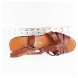 Miu B Brown Leather Strappy Sandals - High Block Heel, Adjustable Ankle Strap