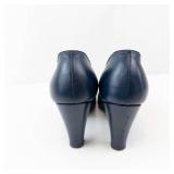 Pandora Navy Leather Peep-Toe Pumps Last 224 Made in Italy 3-Inch Heel