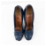 Pandora Navy Leather Peep-Toe Pumps Last 224 Made in Italy 3-Inch Heel