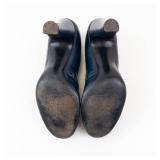 Pandora Navy Leather Peep-Toe Pumps Last 224 Made in Italy 3-Inch Heel